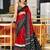 Red printed cotton saree with blouse piece