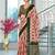 Red printed cotton saree with blouse piece
