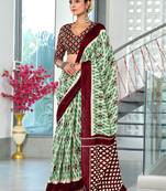 Green printed cotton saree with blouse piece