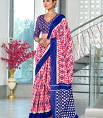Pink printed cotton saree with blouse piece