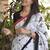 White printed cotton saree with blouse piece