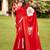 Red printed cotton saree with blouse piece