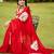 Red printed cotton saree with blouse piece