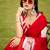 Red printed cotton saree with blouse piece