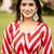 Red printed cotton saree with blouse piece
