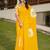 Yellow printed cotton saree with blouse piece