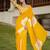 Yellow printed cotton saree with blouse piece