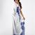 Blue printed satin saree with blouse piece