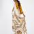 Beige printed satin saree with blouse piece