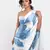 Blue printed satin saree with blouse piece