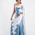 Blue printed satin saree with blouse piece