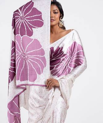 Wine printed satin saree with blouse piece 1