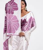 Wine printed satin saree with blouse piece