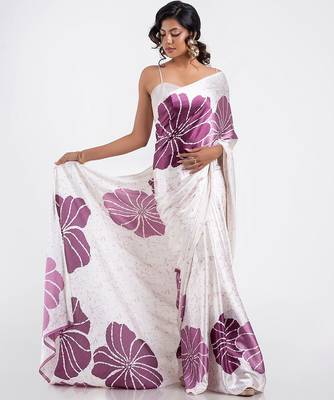 Wine printed satin saree with blouse piece 2