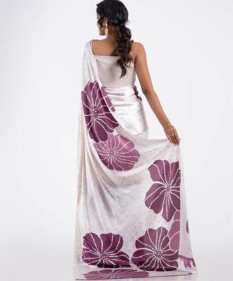Wine printed satin saree with blouse piece 3