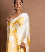 Yellow printed satin saree with blouse piece