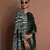Black Greenish printed satin saree with blouse piece