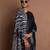 Black printed satin saree with blouse piece