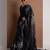 Black printed satin saree with blouse piece