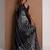 Black printed satin saree with blouse piece