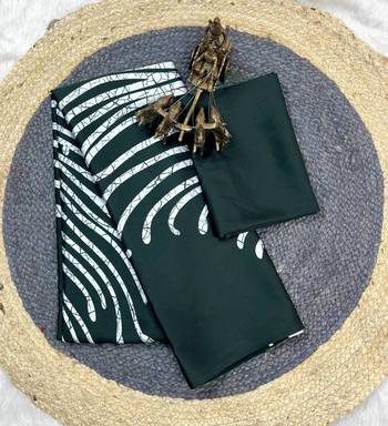Black Greenish printed satin saree with blouse piece 4