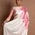 Pink printed satin saree with blouse piece