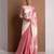 Pink printed satin saree with blouse piece