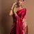 Red printed satin saree with blouse piece