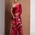 Red printed satin saree with blouse piece