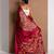 Red printed satin saree with blouse piece
