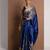Blue printed satin saree with blouse piece