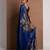 Blue printed satin saree with blouse piece