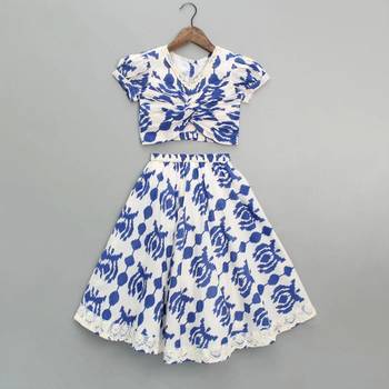 White & blue printed rayon lehenga choli for girls trendy festive outfit 1