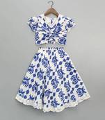 White & blue printed rayon lehenga choli for girls trendy festive outfit