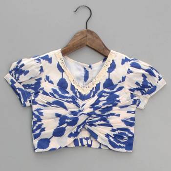 White & blue printed rayon lehenga choli for girls trendy festive outfit 3