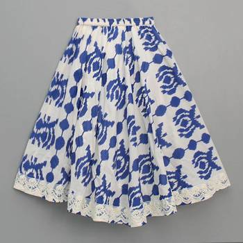 White & blue printed rayon lehenga choli for girls trendy festive outfit 4