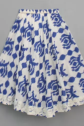 White & blue printed rayon lehenga choli for girls trendy festive outfit