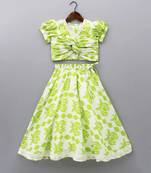 Lime green & white printed rayon lehenga choli for girls modern ethnic ensemble