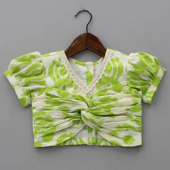 Lime green & white printed rayon lehenga choli for girls modern ethnic ensemble 3