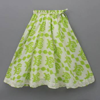 Lime green & white printed rayon lehenga choli for girls modern ethnic ensemble 4