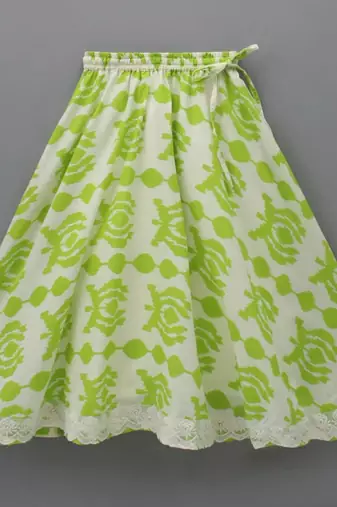 Lime green & white printed rayon lehenga choli for girls modern ethnic ensemble