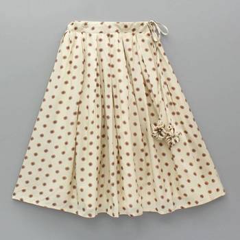 Beige & rust printed rayon lehenga choli for girls stylish festive outfit with ruffled sleeves 4