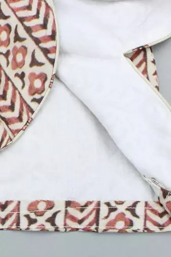 Beige & rust printed rayon lehenga choli for girls stylish festive outfit with ruffled sleeves