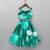 Teal green floral printed rayon lehenga choli for girls – sleeveless partywear set with pom-pom detail