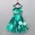 Teal green floral printed rayon lehenga choli for girls sleeveless partywear set with pom-pom detail