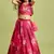 Wine pink floral printed rayon lehenga choli for girls sleeveless festive wear set with pom-poms