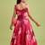 Wine pink floral printed rayon lehenga choli for girls – sleeveless festive wear set with pom-poms