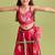 Wine pink floral printed rayon lehenga choli for girls – sleeveless festive wear set with pom-poms