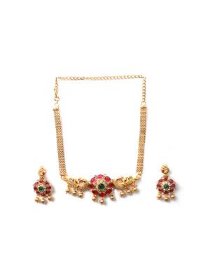   unique gold plated kemp studded peacock choker set 3