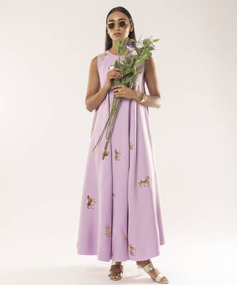 Purple embroidered crepe dress 1